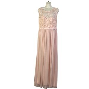 David's Bridal Womens Size 10 Long Dress Gown Blush Peach Lace Bodice Sleeveless